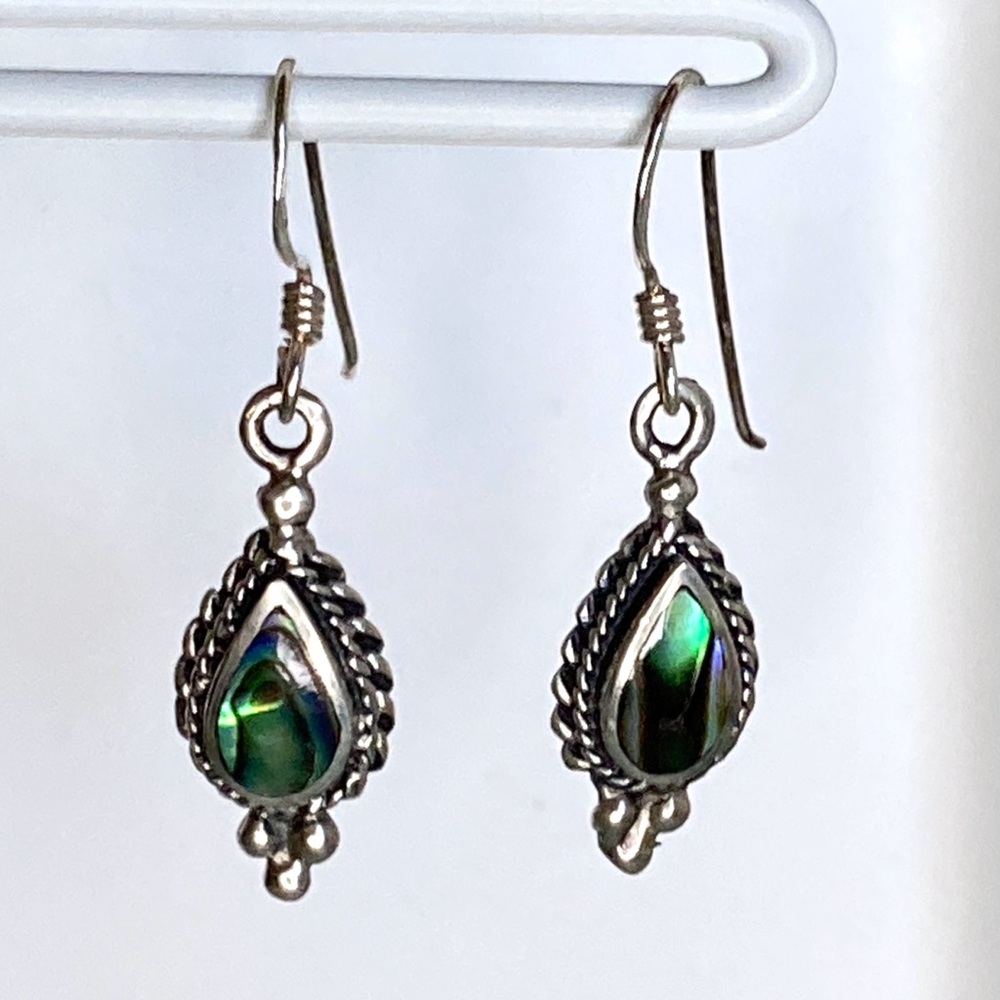 Abalone Sterling Silver Filigree Teardrop Cut Drop Earrings